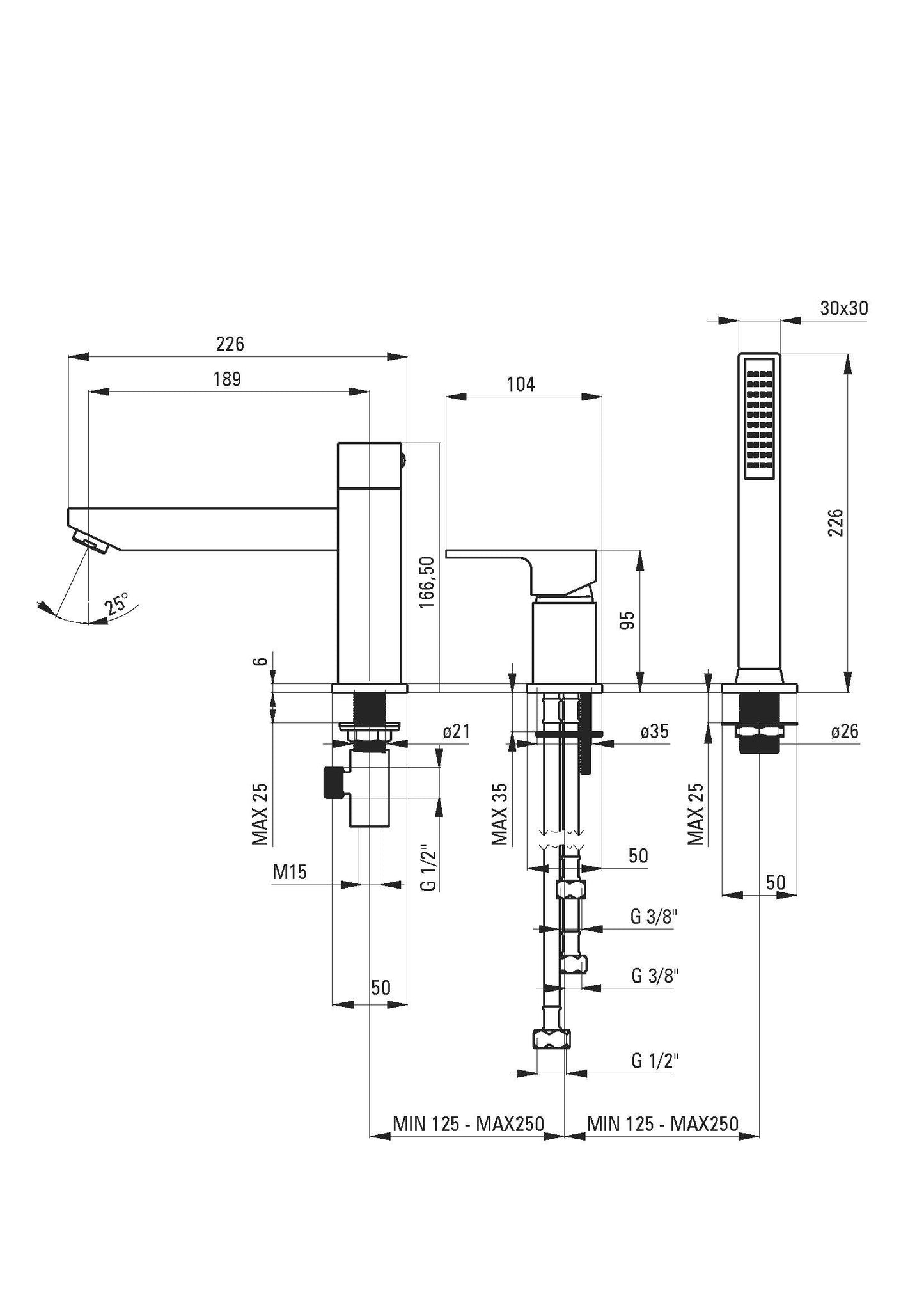 DEANTE Mezclador de bañera de 3 orificios Anemon // Nero // BBZ-N13M