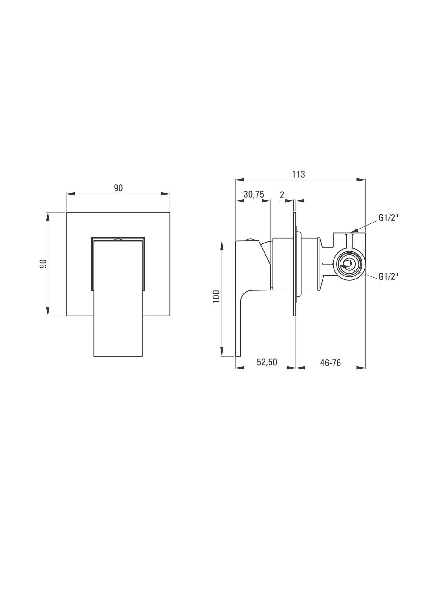 DEANTE Anemon Duscharmatur für Unterputzmontage // Nero // BBZ-N44L