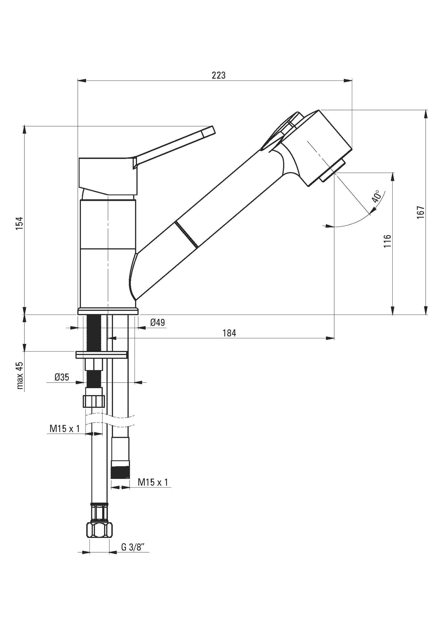 DEANTE Narcyz Küchenarmatur mit ausziehbarem Brause – 2 Strahlarten // Chrom // BDN-071M