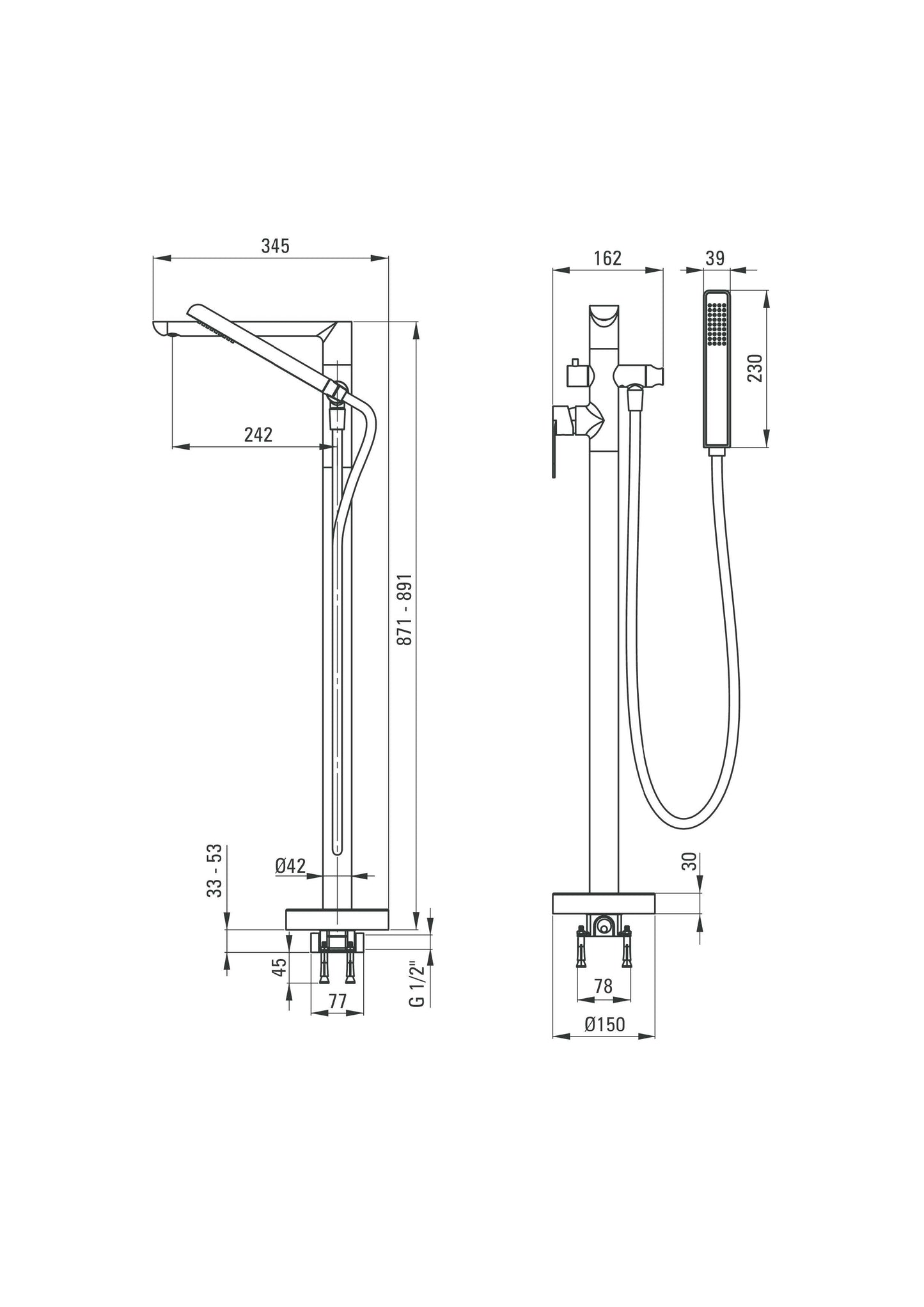 DEANTE Alpinia Freestanding Bath Mixer Tap with Shower Set // Chrome // BGA-017M