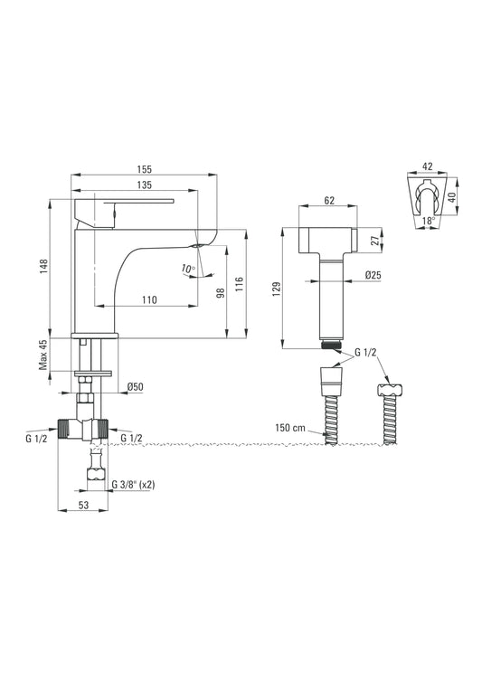DEANTE Alpinia Waschtischarmatur mit Handbrause // Chrom // BGA-027M