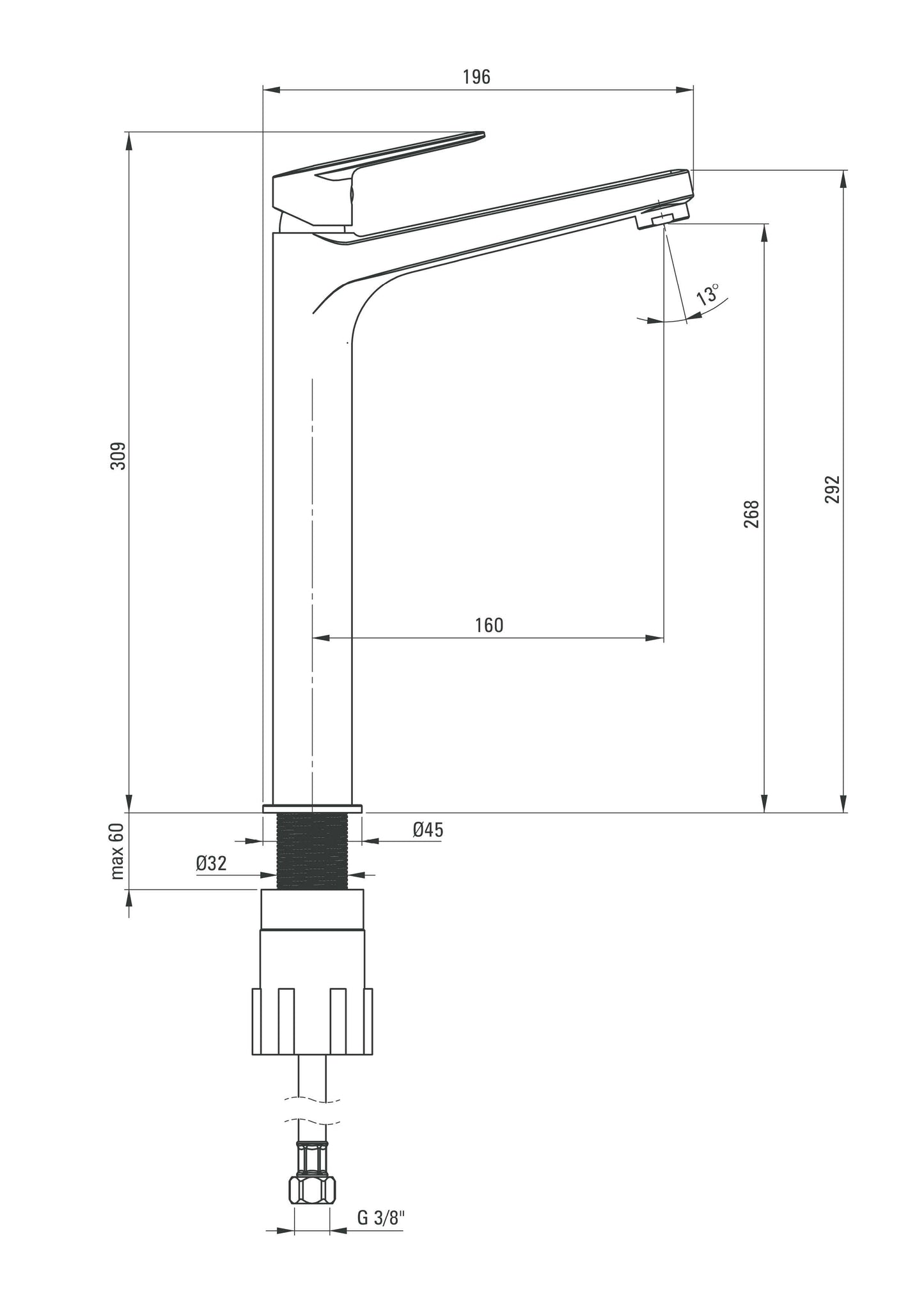 Mezclador de lavabo DEANTE Jasmin con cuerpo elevado // Cromo // BGJ-020K