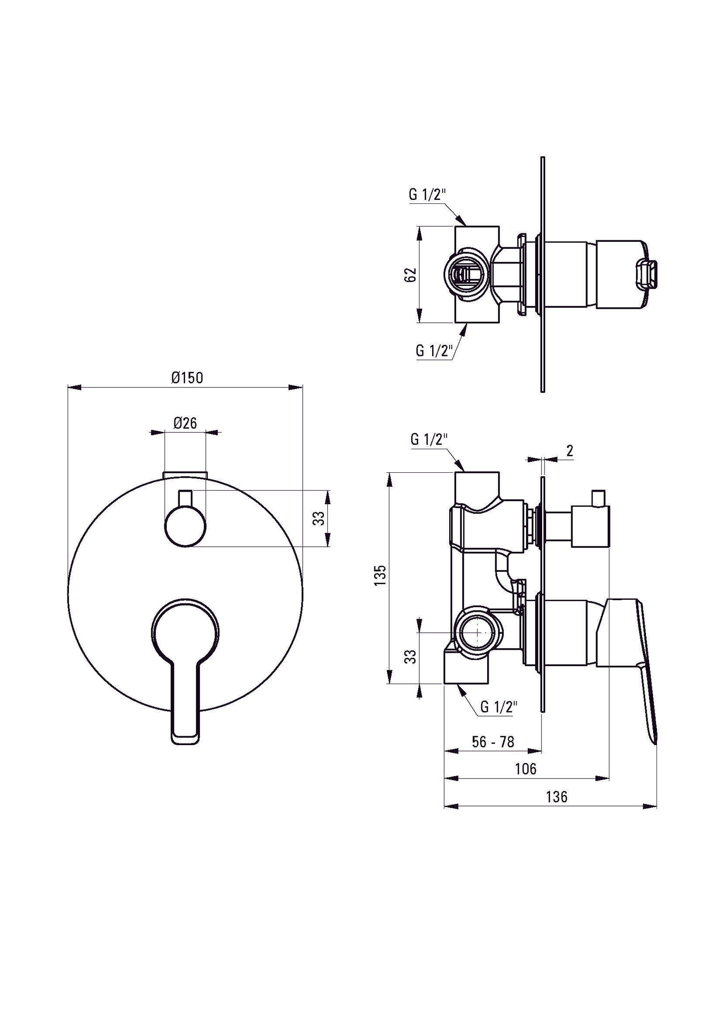 DEANTE Arnika shower faucet with diverter valve concealed // Chrome // BQA-044P