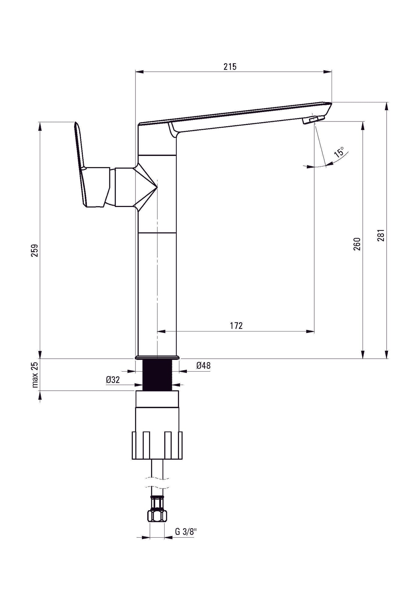 DEANTE Arnika mezclador de lavabo alto con palanca lateral // Cromo // BQA-020K
