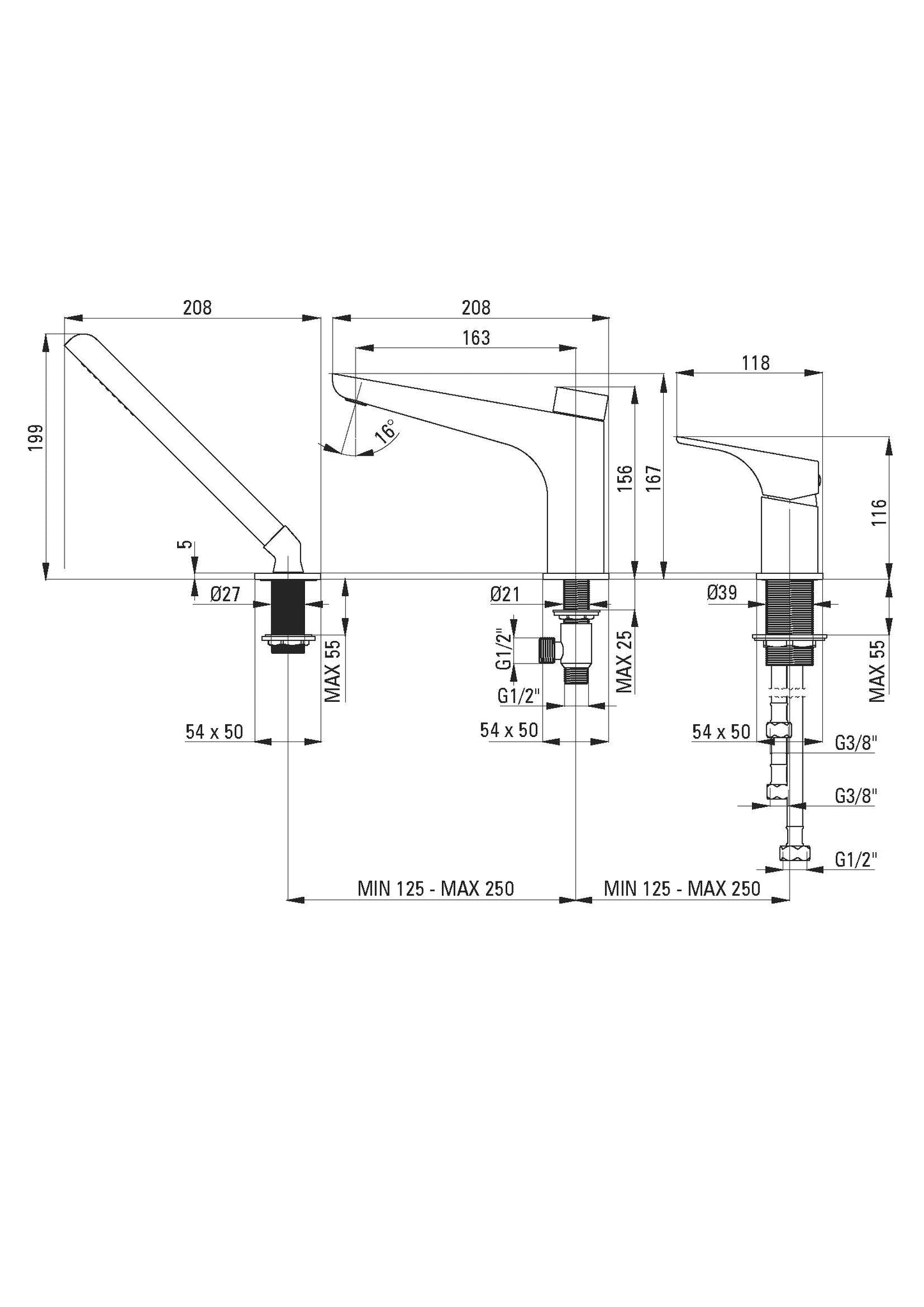 DEANTE Hiacynt 3-Loch-Wannenarmatur // Nero // BQH-N13M