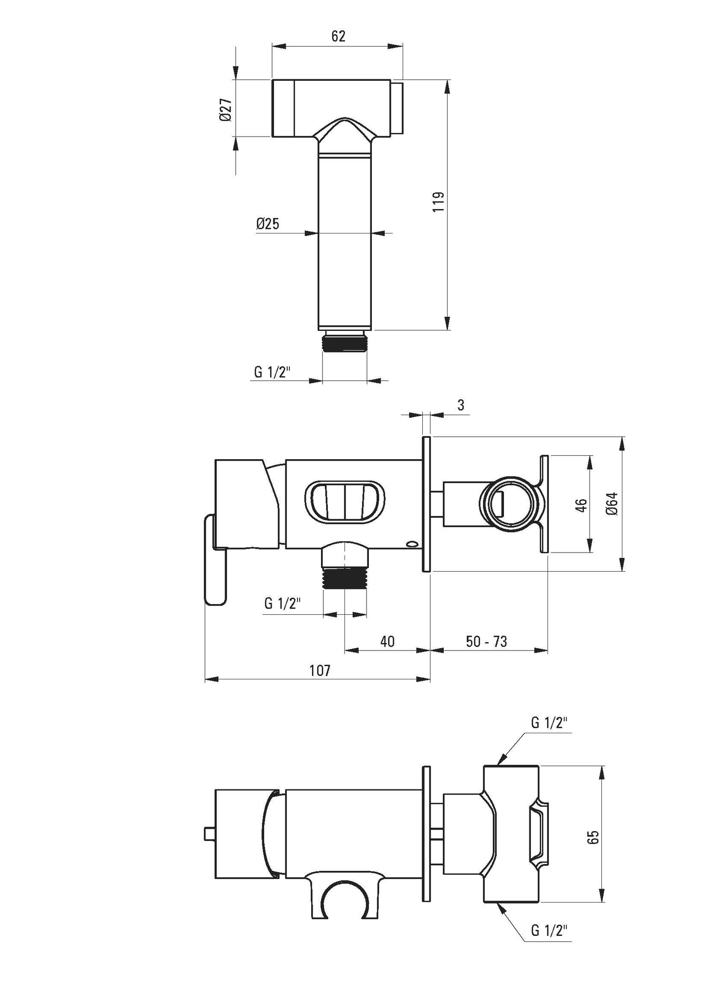 DEANTE Silia Unterputz-Bidetarmatur mit Bidetta-Handbrause // gebürsteter Stahl // BQS-F34M