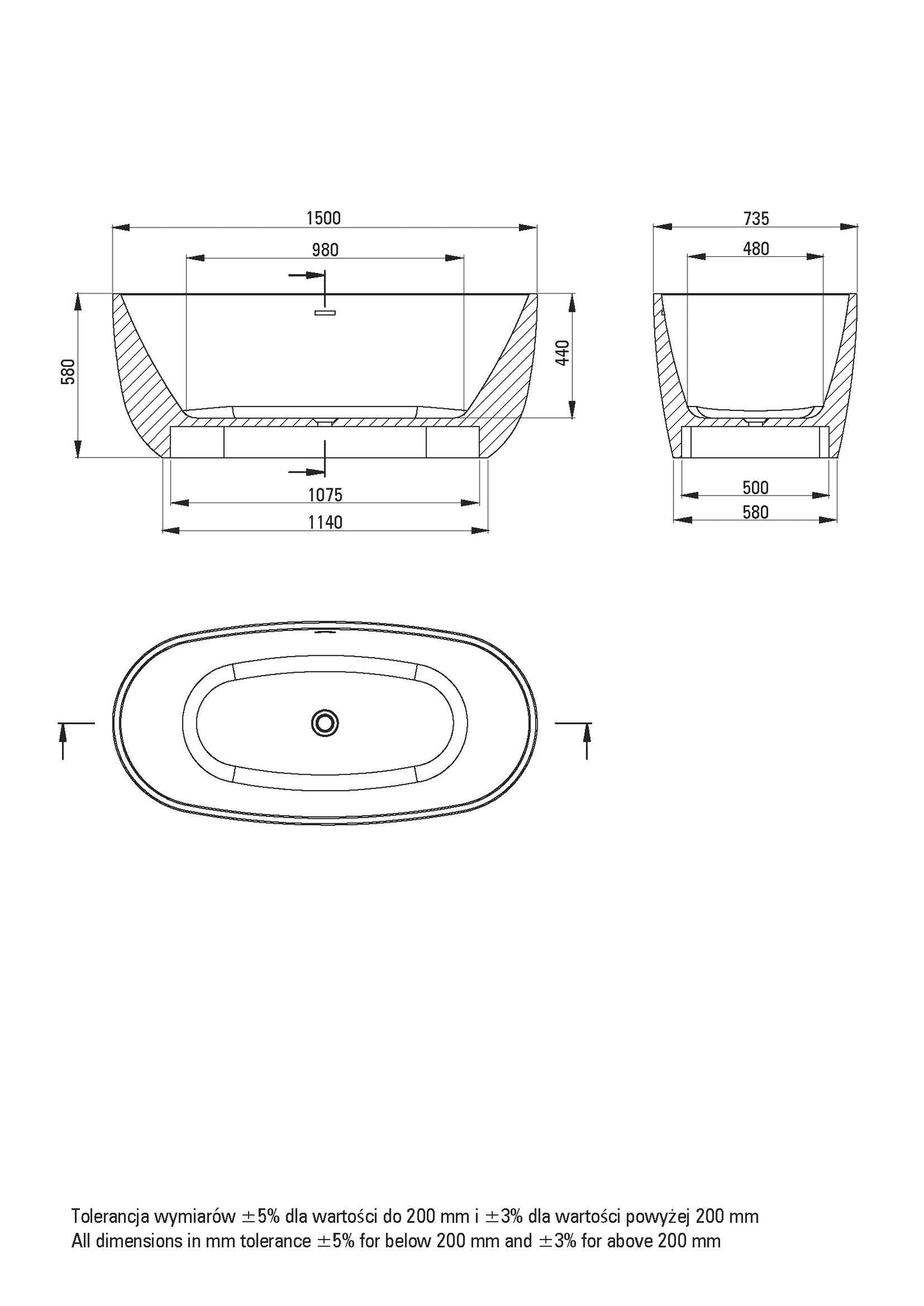 DEANTE Alpinia Freistehende Badewanne Oval - 150 cm // Weiß // KDU-015W