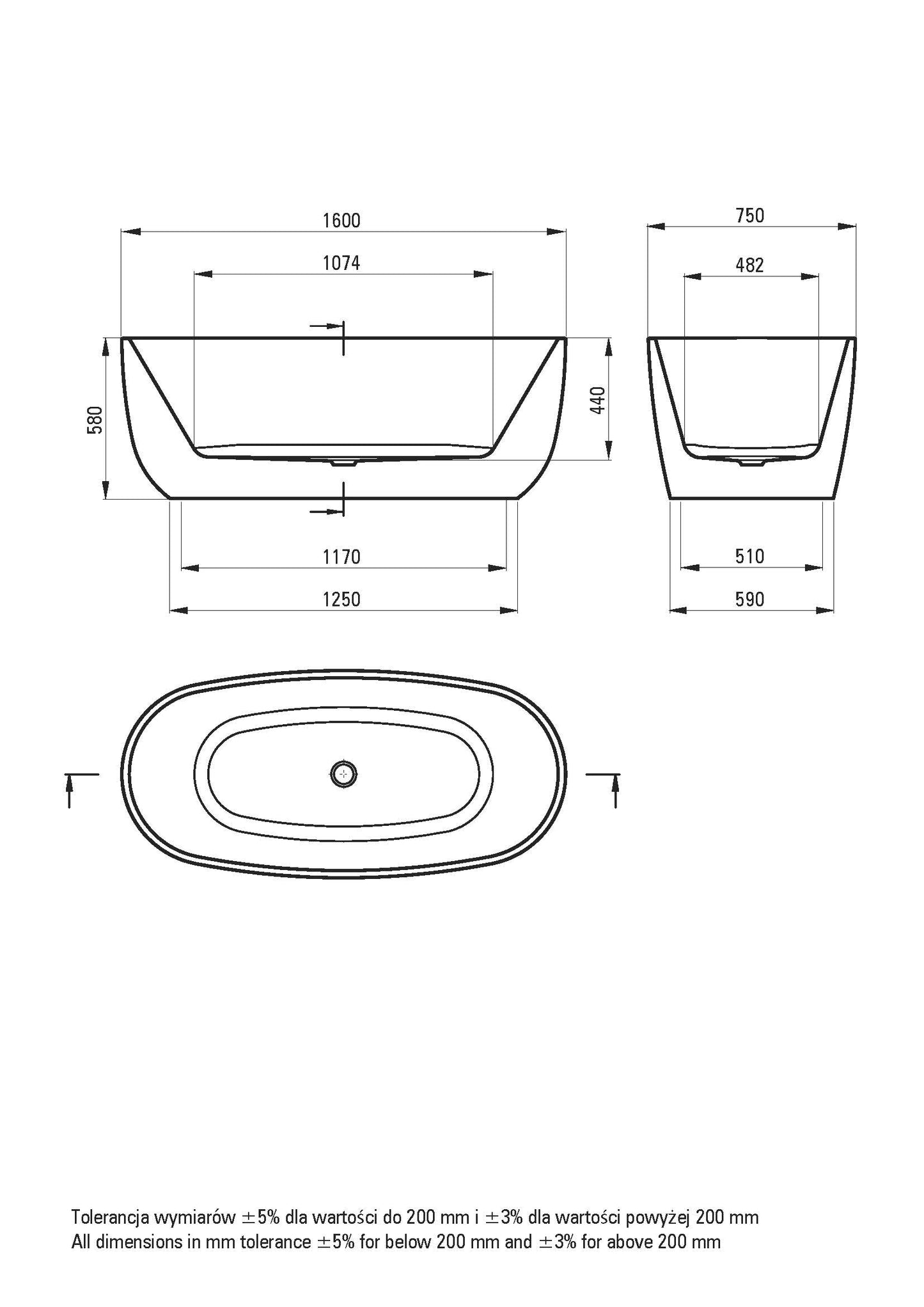 DEANTE Alpinia Freistehende Badewanne Oval - 160 cm // Weiß // KDU-016W