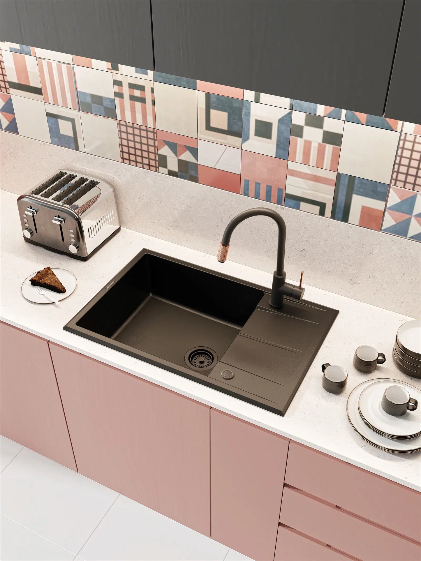 DEANTE Eridan Granitspülbecken mit Abtropffläche // Nero // ZQE-N11B