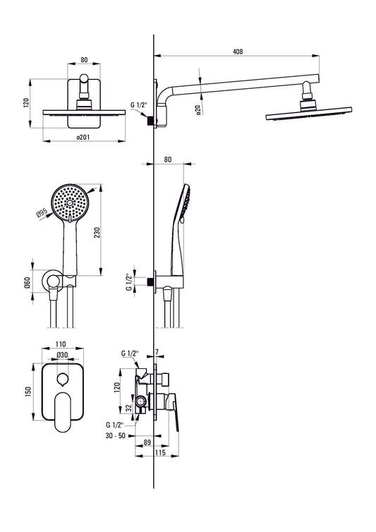 DEANTE Alpinia Duschset Unterputz // Nero // NAC - N9ER erhältlich bei Twoda Shop