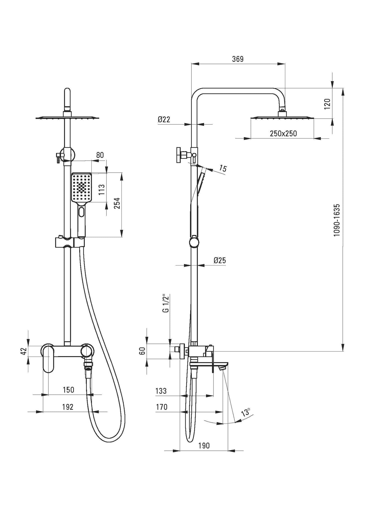 DEANTE Alpinia Duschsystem mit Badewannenarmatur – schwenkbarer Auslauf // Gold // NAC - Z1AM erhältlich bei Twoda Shop