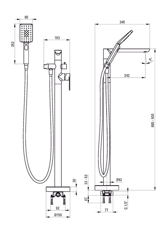 DEANTE Alpinia Freistehende Wannenbatterie mit Brausegarnitur // Gold // BGA - Z17M erhältlich bei Twoda Shop