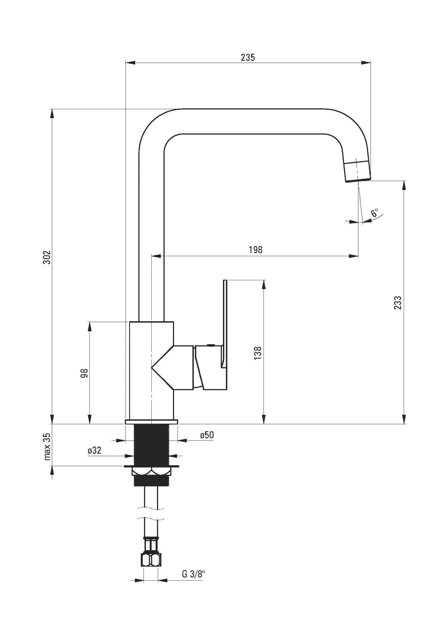 DEANTE Alpinia Küchenarmatur mit rechteckigem Auslauf // Chrom // BGA - 063M erhältlich bei Twoda Shop