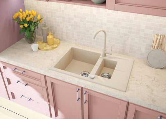 DEANTE Andante Granitspülbecken mit Abtropffläche - 1.5 - Becken // Alabaster // ZQN - A513 erhältlich bei Twoda Shop