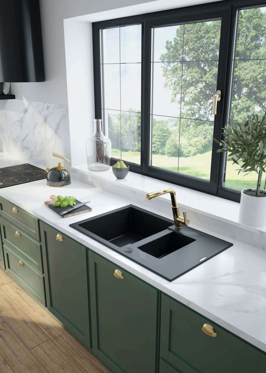 DEANTE Andante Granitspülbecken mit Abtropffläche - 1.5 - Becken // Grau Metallic // ZQN - S513 erhältlich bei Twoda Shop