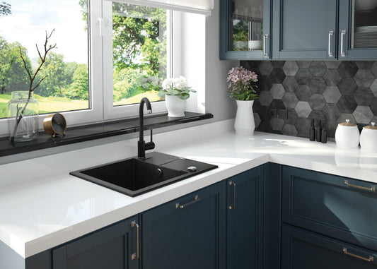 DEANTE Andante Granitspülbecken mit Abtropffläche // Grau Metallic // ZQN - S11A erhältlich bei Twoda Shop