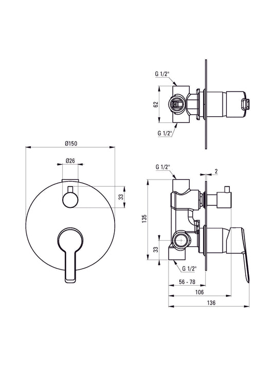 DEANTE Arnika Duscharmatur mit Umstellventil Unterputz // Gold // BQA - Z44P erhältlich bei Twoda Shop