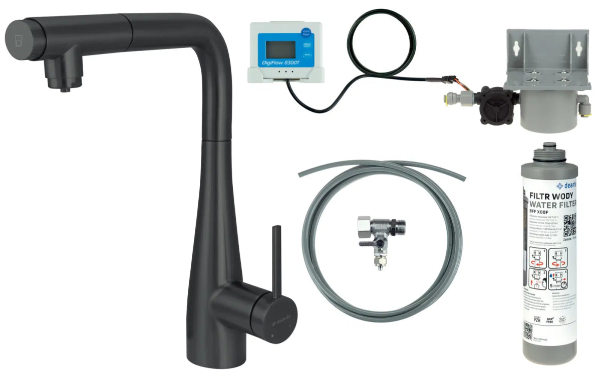 DEANTE Eridan Küchenarmatur mit ausziehbarer Auslaufbrause und Wasserfilter // Nero // BREFN75M erhältlich bei Twoda Shop