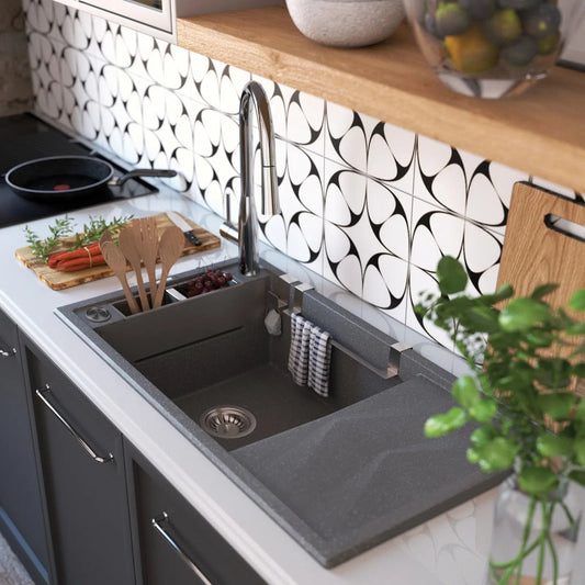 DEANTE Magnetic Granitspülbecken Magnetisch mit Abtropffläche // Grau Metallic // ZRM - S113 erhältlich bei Twoda Shop