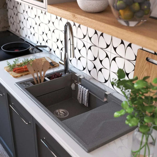 DEANTE Magnetic Granitspülbecken Magnetisch mit Abtropffläche // Grau Metallic // ZRM - S113 erhältlich bei Twoda Shop