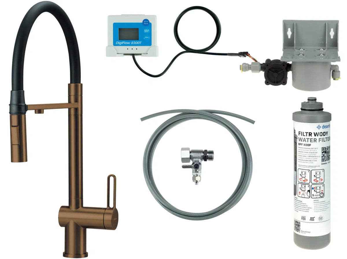 DEANTE Magnetic Küchenarmatur mit flexiblem Auslauf und Wasserfiltersystem // gebürstete Bronze // BRMC75M erhältlich bei Twoda Shop