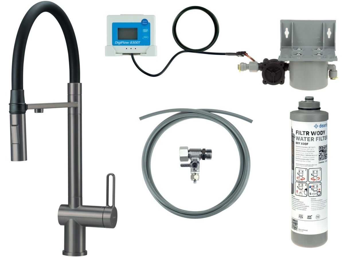 DEANTE Magnetic Küchenarmatur mit flexiblem Auslauf und Wasserfiltersystem // Titanium // BRMFD75M erhältlich bei Twoda Shop