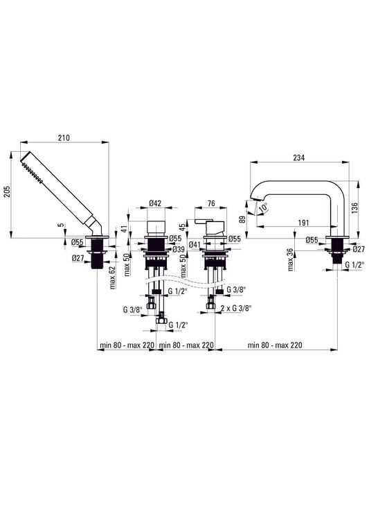 DEANTE Silia 4 - Loch - Wannenarmatur mit Brausegarnitur // Nero // BQS - N14M erhältlich bei Twoda Shop