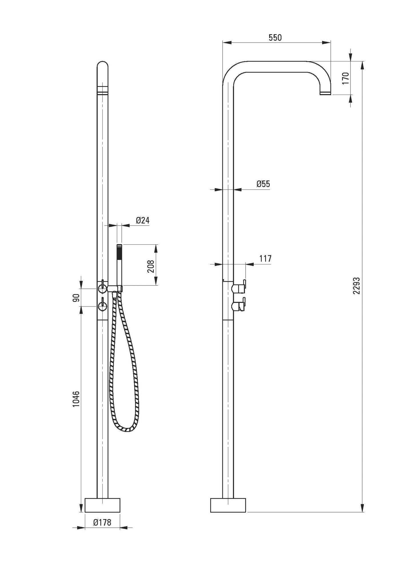 DEANTE Silia Duschsäule Freistehende mit Brausegarnitur // gebürsteter Stahl // NQS - F4GM erhältlich bei Twoda Shop