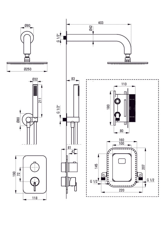 DEANTE Silia Unterputz - Duschset mit Mischbox und Kopfbrause // Titanium // BXYYDQSM erhältlich bei Twoda Shop