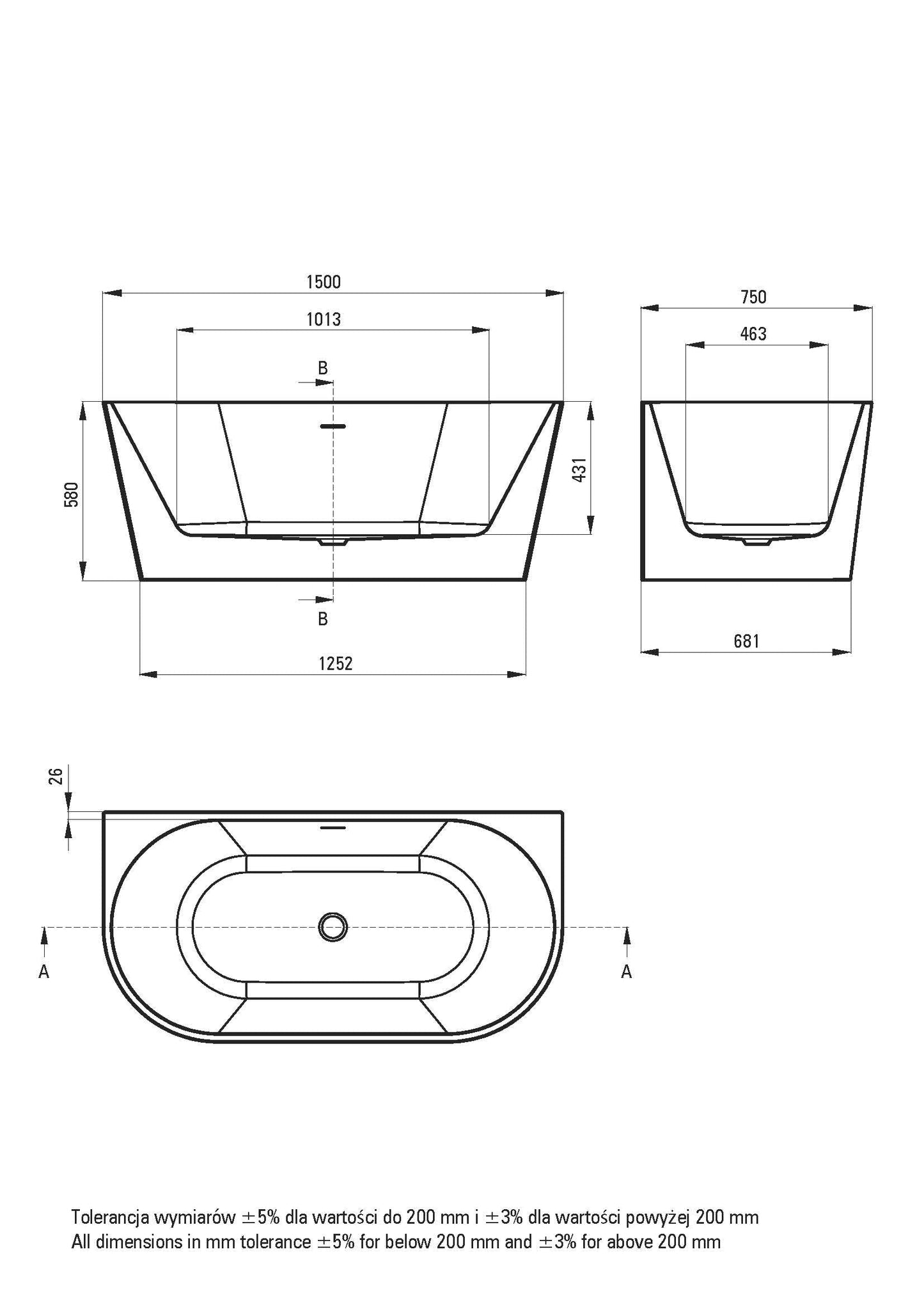 DEANTE Silia Wand - oder Freistehende Badewanne - 150 cm // Weiß // KDS - 015W erhältlich bei Twoda Shop
