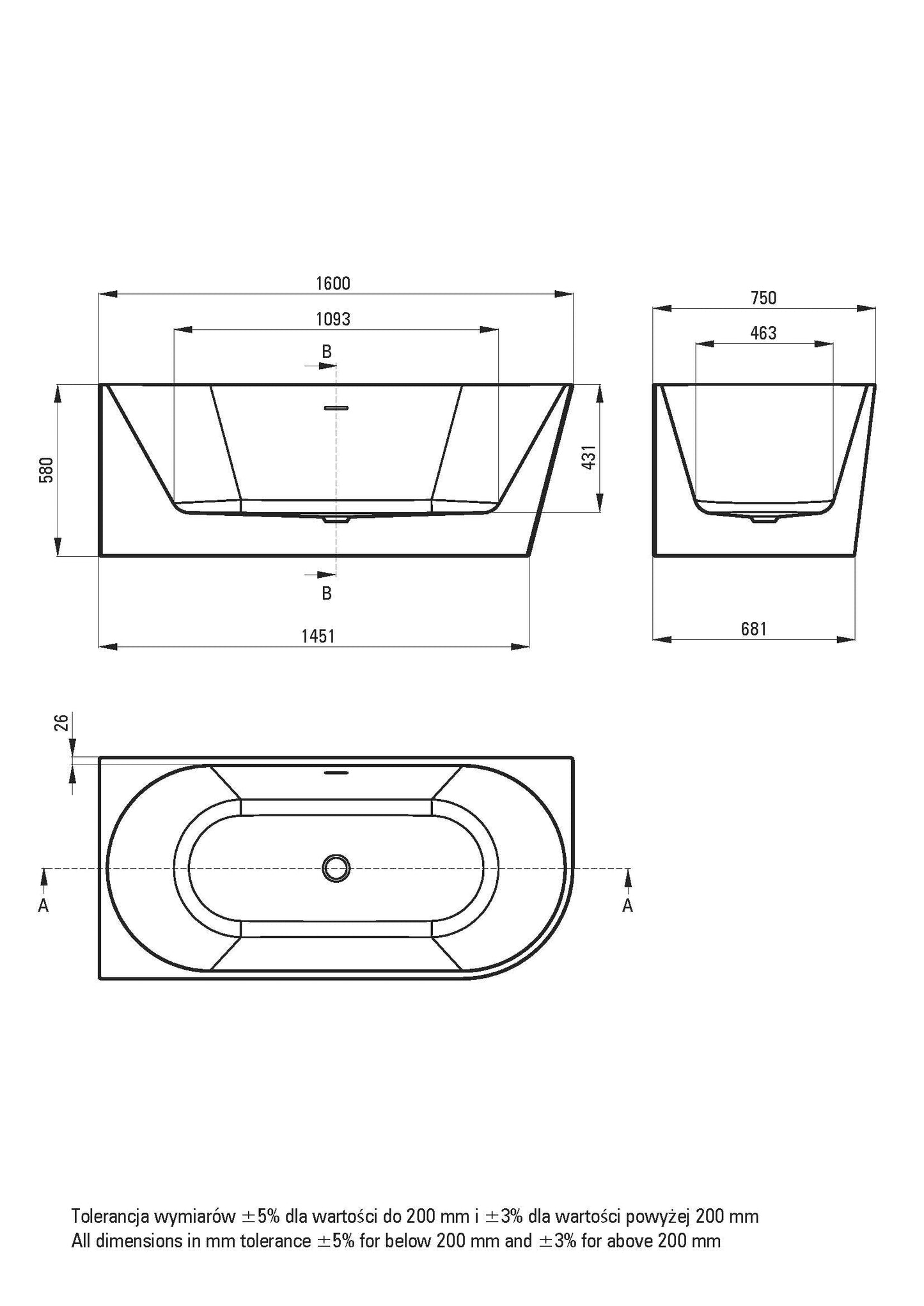 DEANTE Silia Wand - oder Freistehende Badewanne - Links - 160 cm // Weiß // KDS - 016L erhältlich bei Twoda Shop