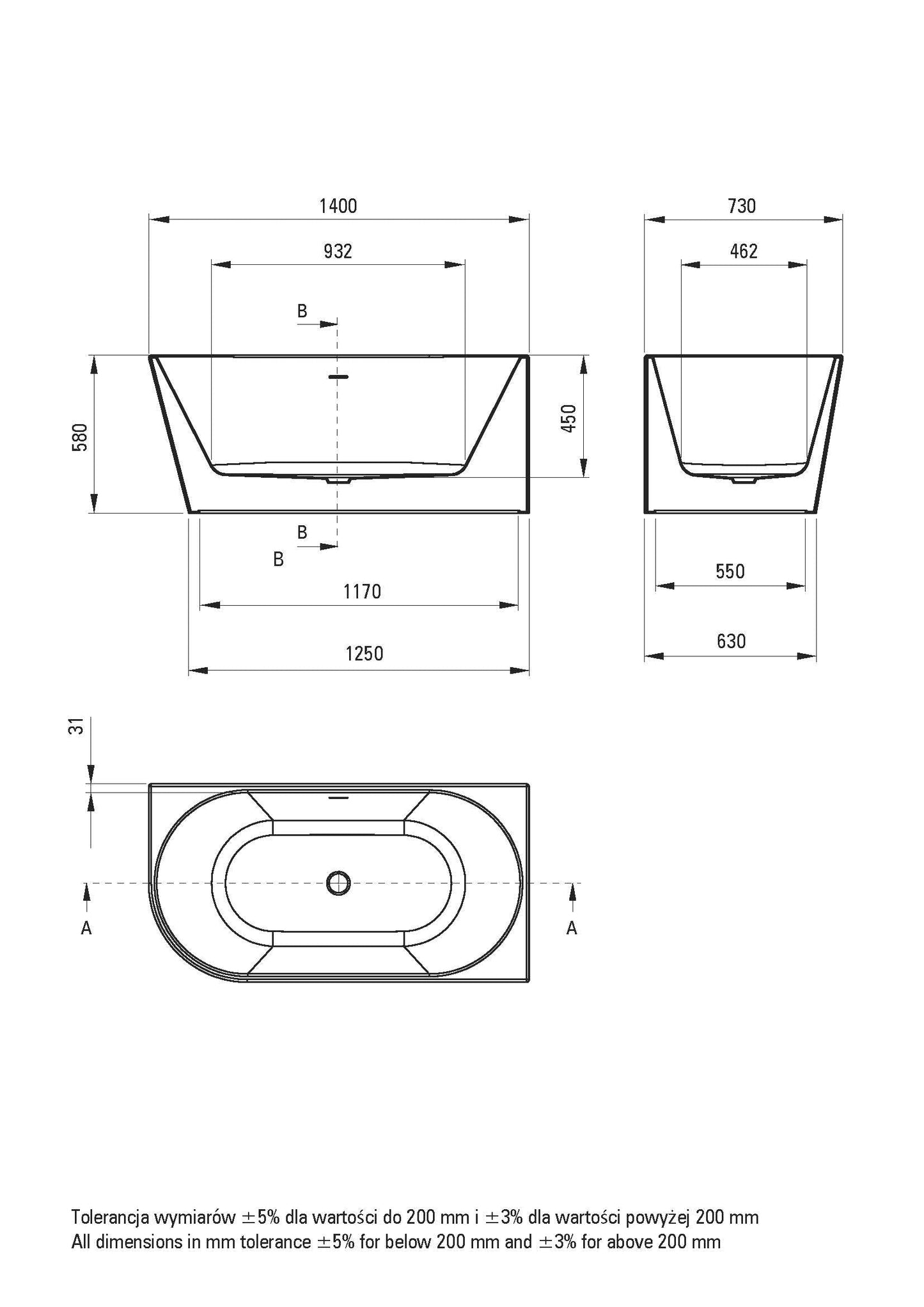 DEANTE Silia Wand- oder Freistehende Badewanne - Rechts - 140 cm // Weiß // KDS-014P erhältlich bei Twoda Shop