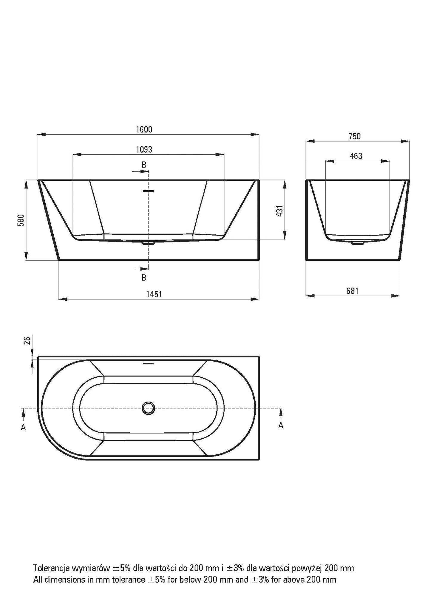 DEANTE Silia Wand - oder Freistehende Badewanne - Rechts - 160 cm // Weiß // KDS - 016P erhältlich bei Twoda Shop