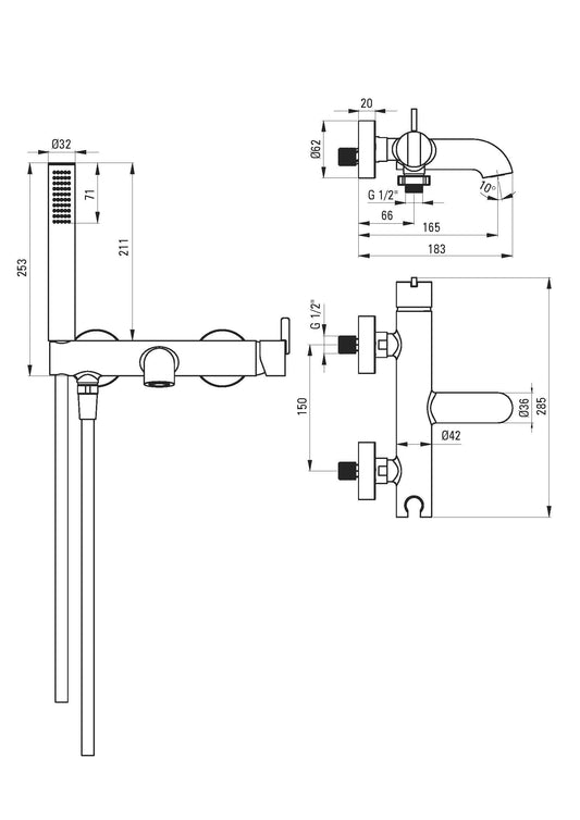 DEANTE Silia Wannenarmatur mit Brausegarnitur // Nero // BQS - N11M erhältlich bei Twoda Shop