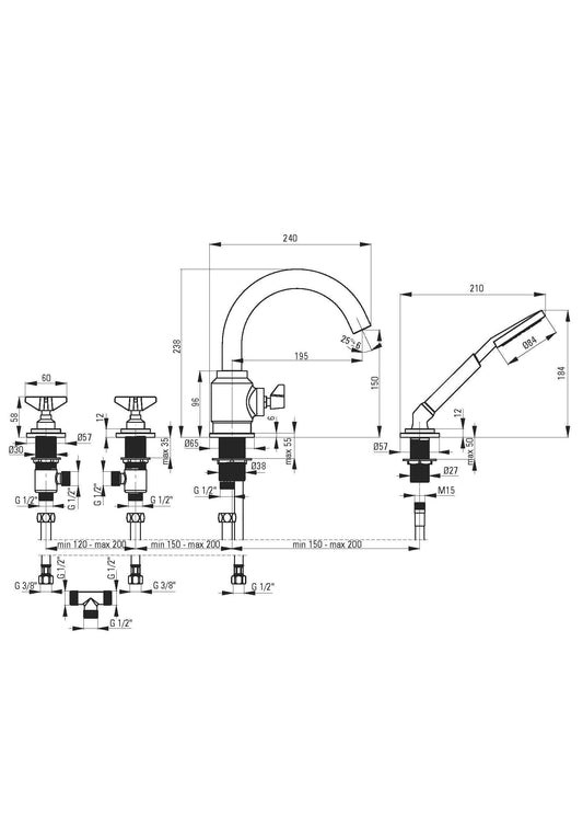 DEANTE Temisto 4 - Loch - Wannenarmatur mit Brausegarnitur // Brass // BQT - M14D erhältlich bei Twoda Shop