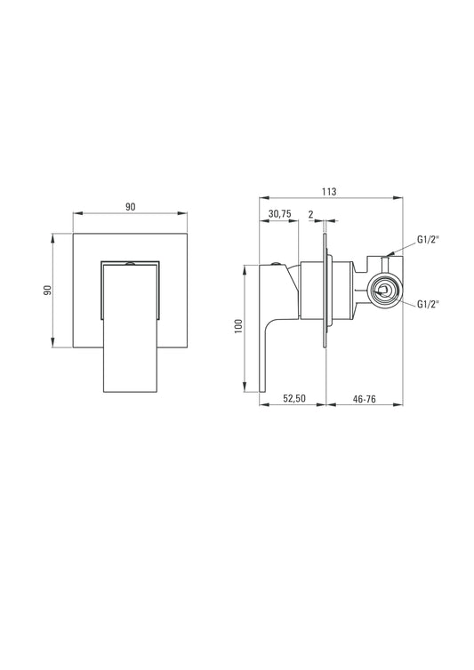 DEANTE Anemon Unterputz-Duscharmatur ohne Strahlschalter // Nero // BBZ-N44L