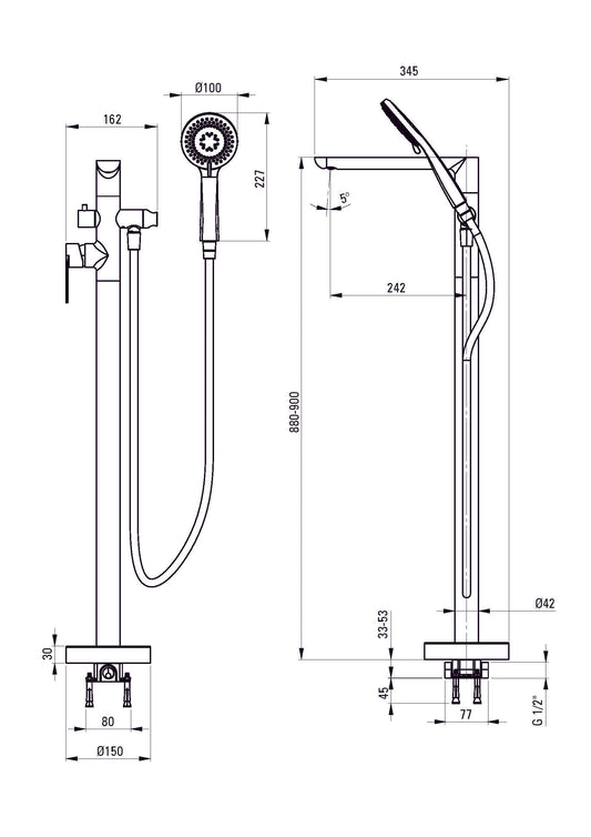 DEANTE Alpinia Freistehende Wannenbatterie mit Brausegarnitur // Nero // BGA-N17M