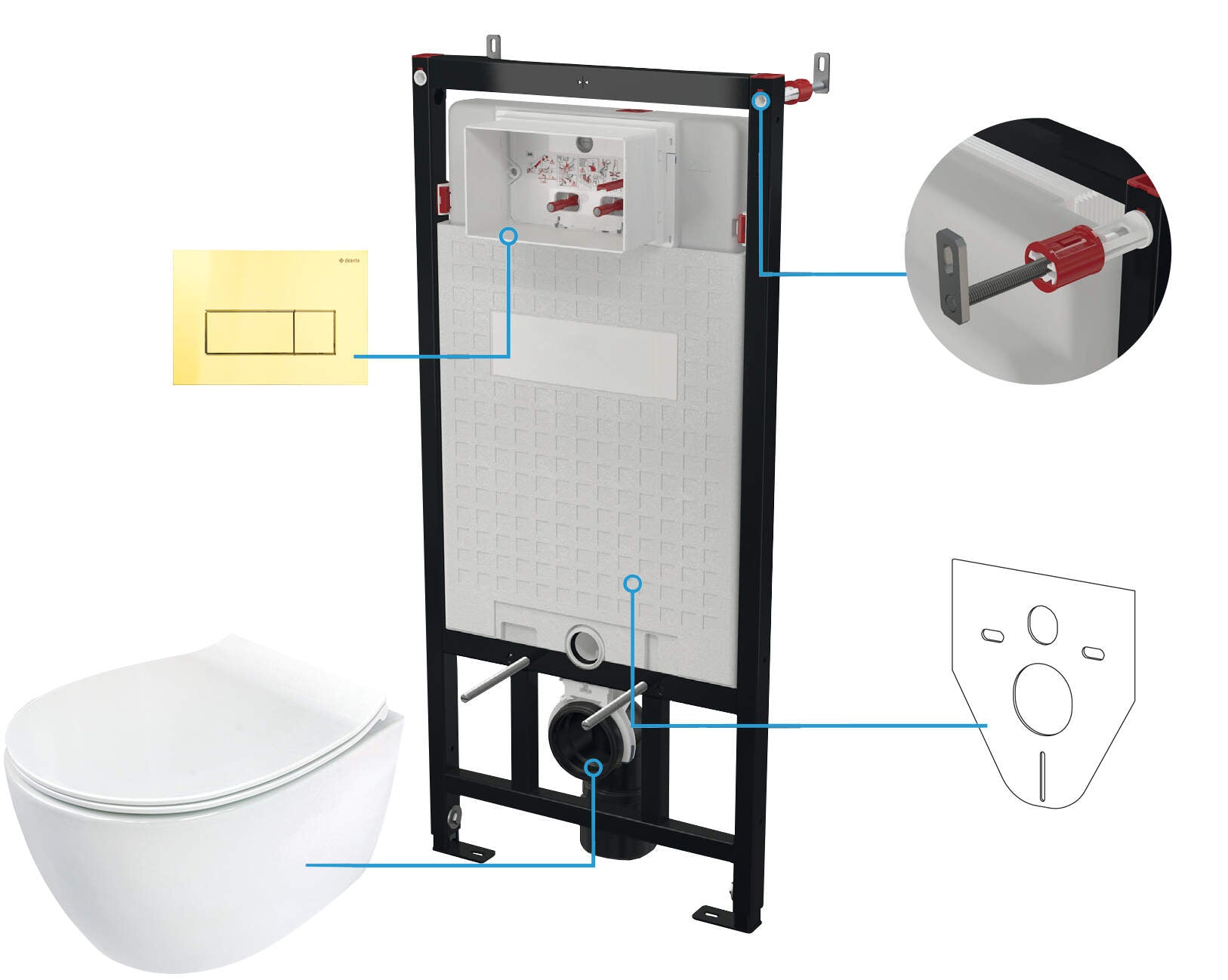DEANTE Silia Unterputz - WC - Set 6 - in - 1 // Weiß - Gold // CDLZ6ZPW erhältlich bei Twoda Shop