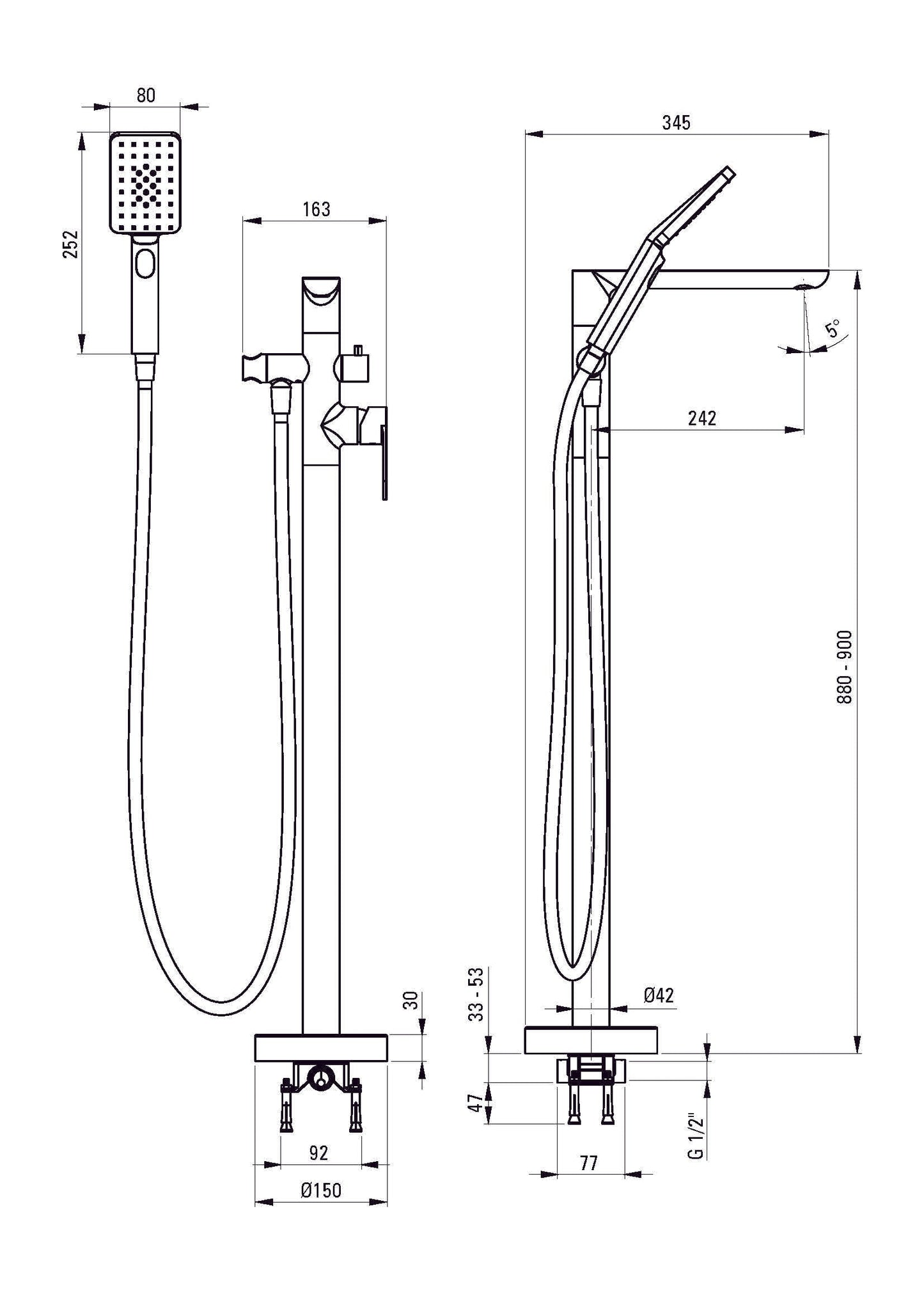 DEANTE Alpinia Freistehende Wannenbatterie mit Brausegarnitur // Gold // BGA - Z17M erhältlich bei Twoda Shop