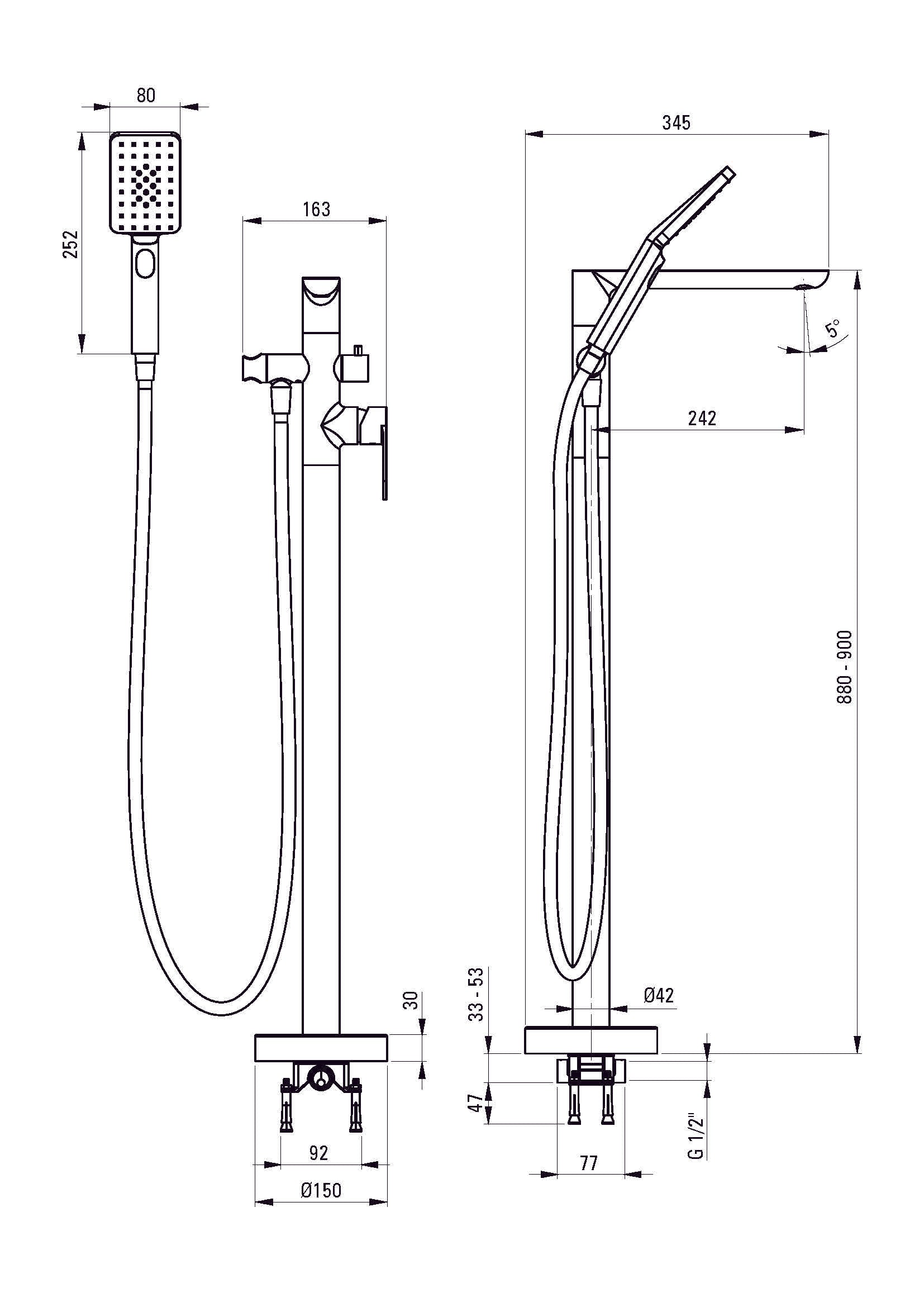 DEANTE Alpinia Freistehende Wannenbatterie mit Brausegarnitur // Gold // BGA - Z17M erhältlich bei Twoda Shop