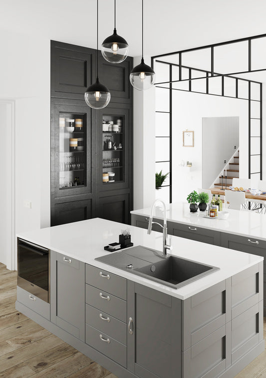 DEANTE Andante Flush Granitspülbecken mit Abtropffläche - Bündige Montage // Nero // ZQN - N11F erhältlich bei Twoda Shop