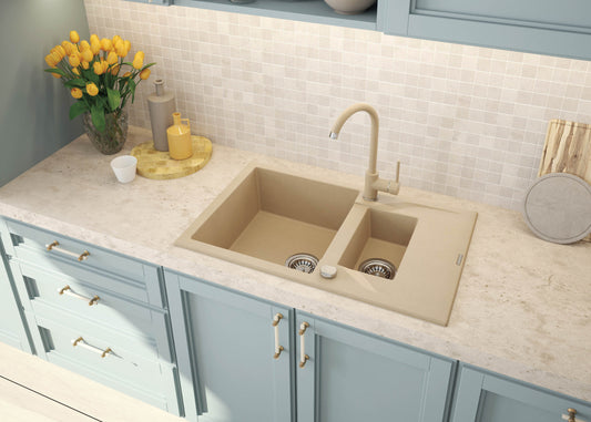 DEANTE Andante Granitspülbecken mit Abtropffläche - 1.5 - Becken // Sand // ZQN - 7513 erhältlich bei Twoda Shop