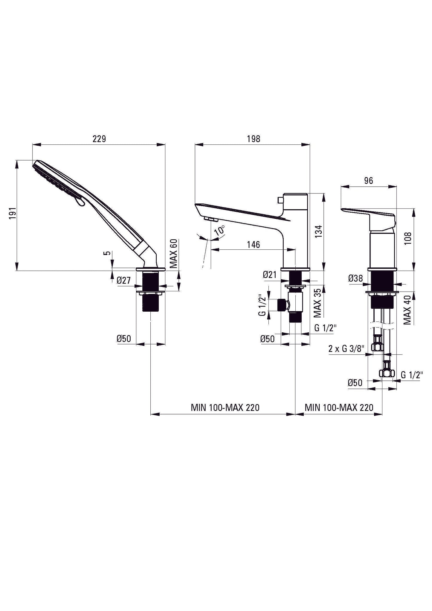 DEANTE Arnika 3 - Loch - Wannenarmatur mit Brausegarnitur // Gold gebürstet // BQA - R13M erhältlich bei Twoda Shop