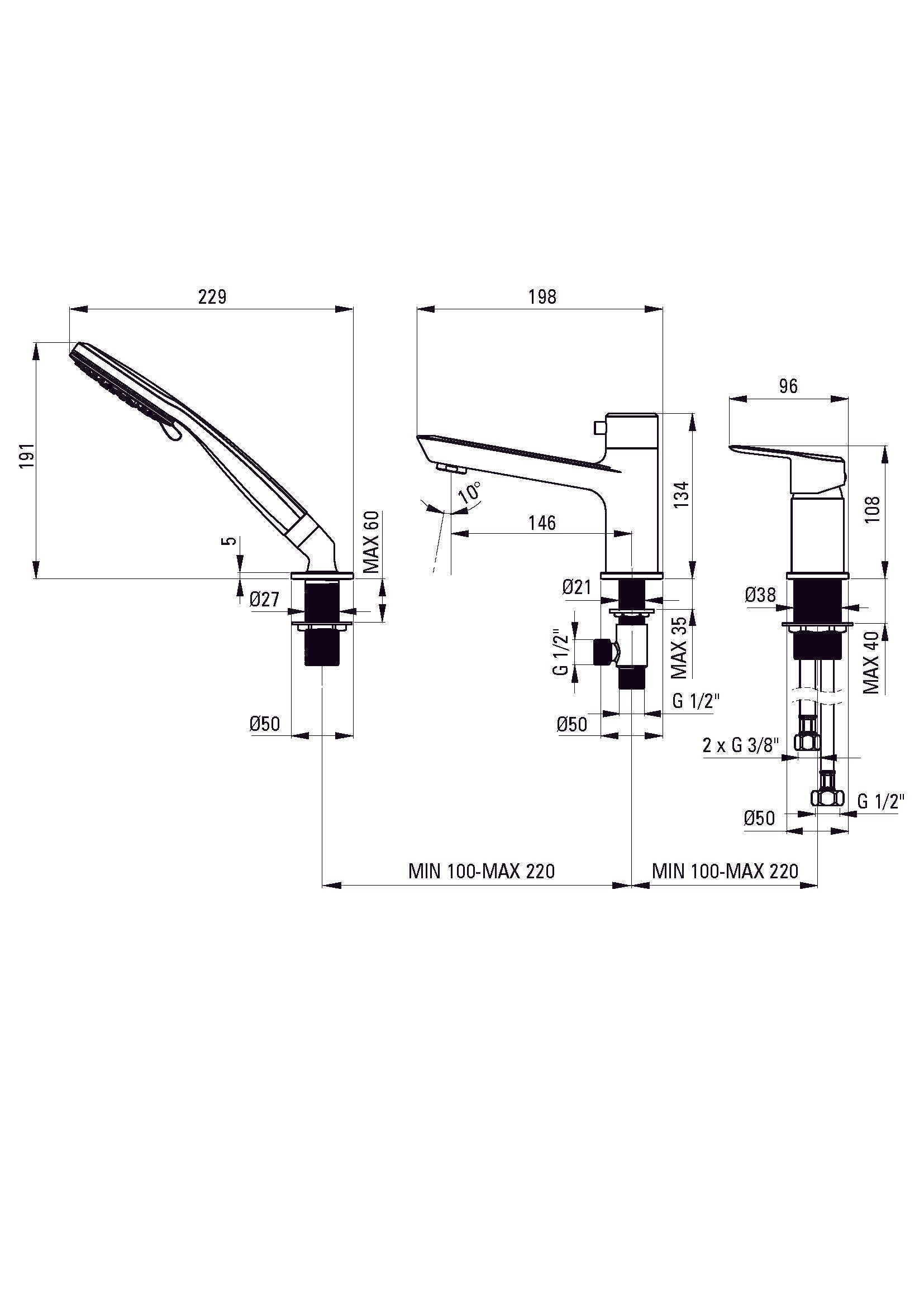 DEANTE Arnika 3 - Loch - Wannenarmatur mit Brausegarnitur // Gold gebürstet // BQA - R13M erhältlich bei Twoda Shop