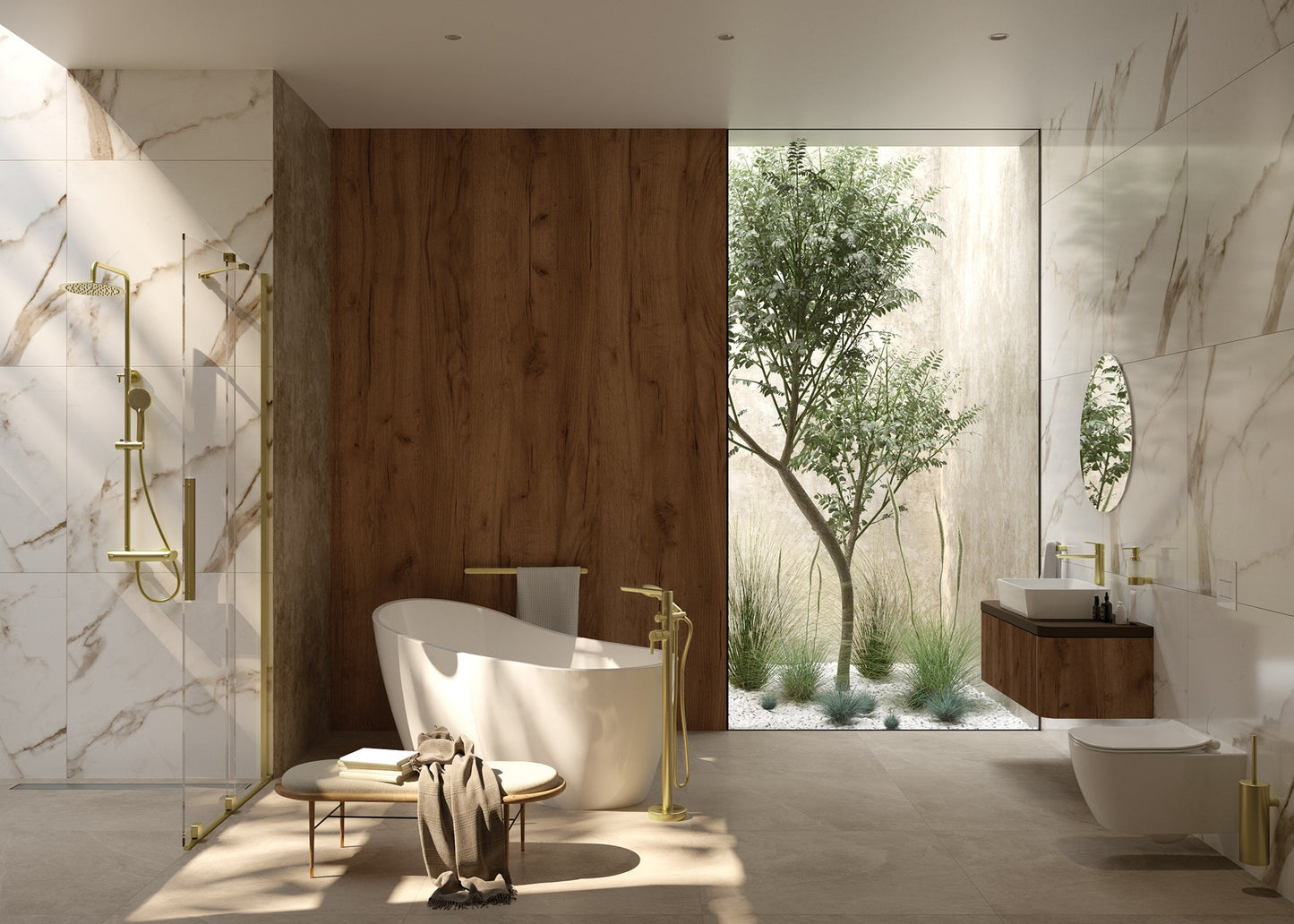 DEANTE Arnika Freistehende Wannenarmatur mit Brausegarnitur // Gold gebürstet // BQA - R17M erhältlich bei Twoda Shop