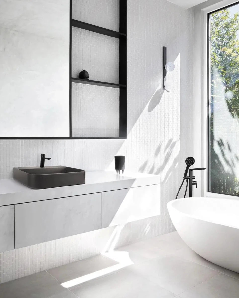 DEANTE Arnika Granit Aufsatzwaschbecken mit Armaturenbank // Anthrazit Metallic // CQA - TU5S erhältlich bei Twoda Shop