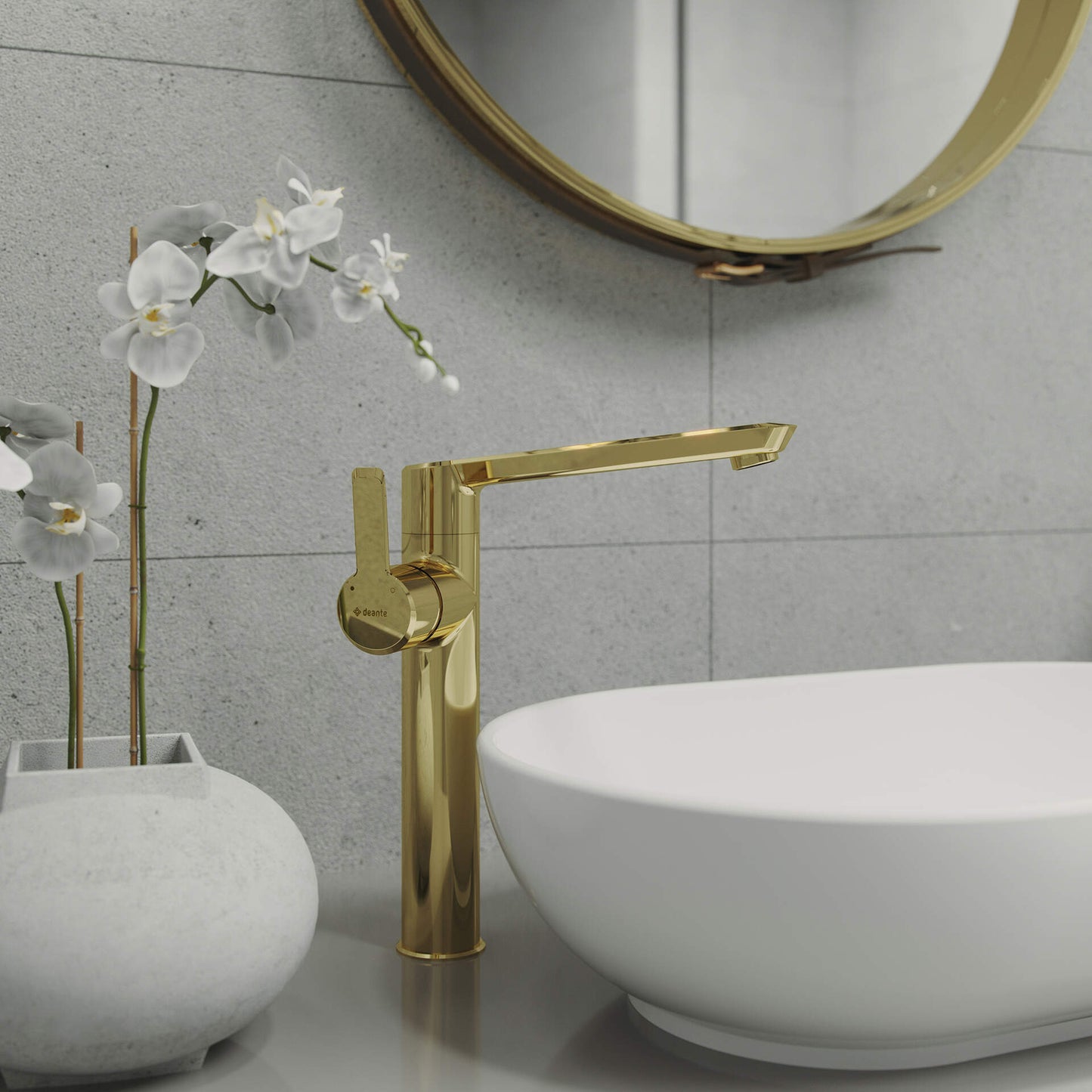 DEANTE Arnika Waschtischarmatur hoch mit seitlichem Hebel // Gold // BQA - Z20K erhältlich bei Twoda Shop