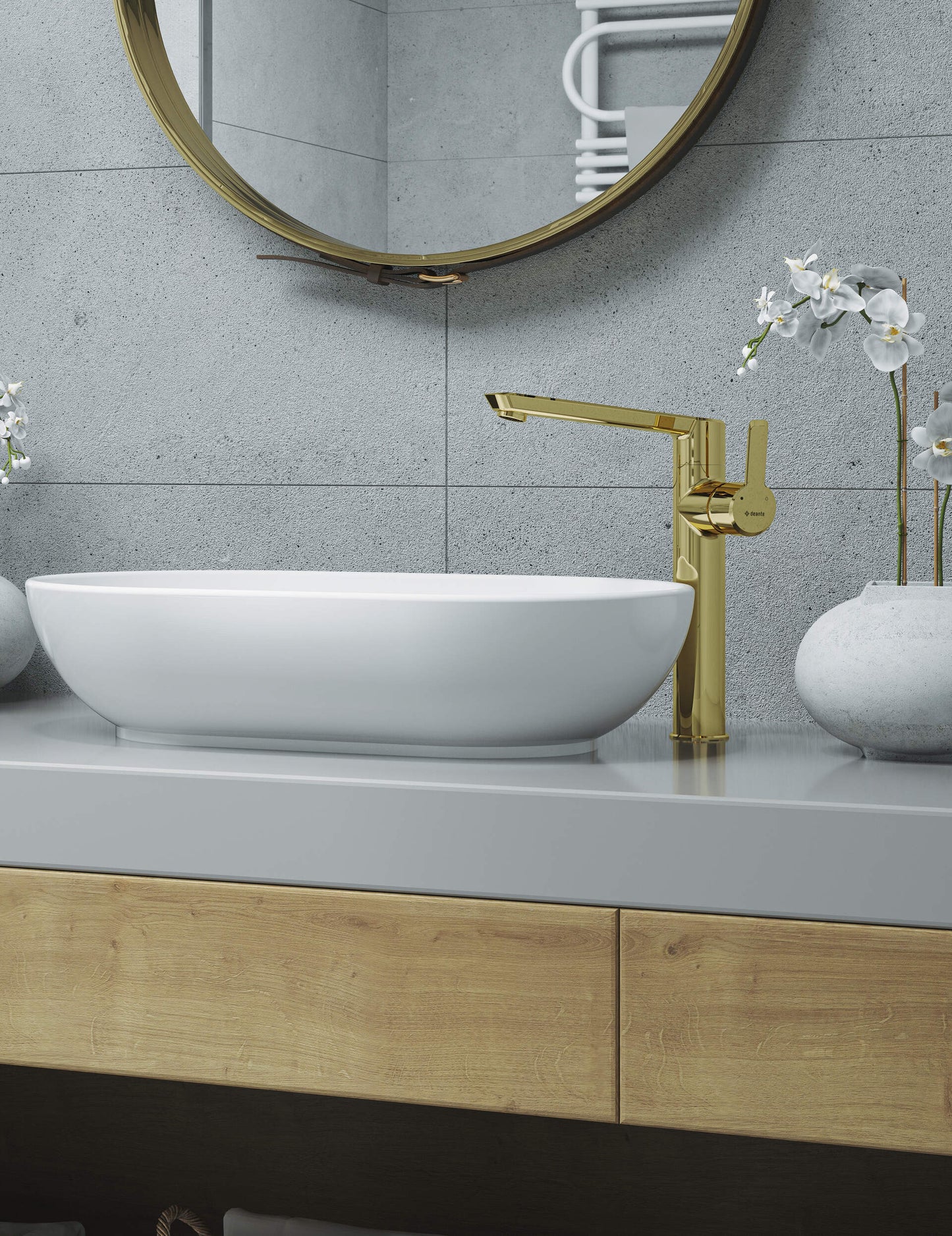 DEANTE Arnika Waschtischarmatur hoch mit seitlichem Hebel // Gold // BQA - Z20K erhältlich bei Twoda Shop