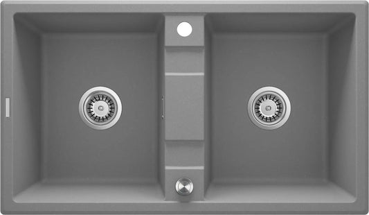 DEANTE Eridan Granitspülbecken - 2 Becken // Grau Metallic // ZQE - S203 erhältlich bei Twoda Shop
