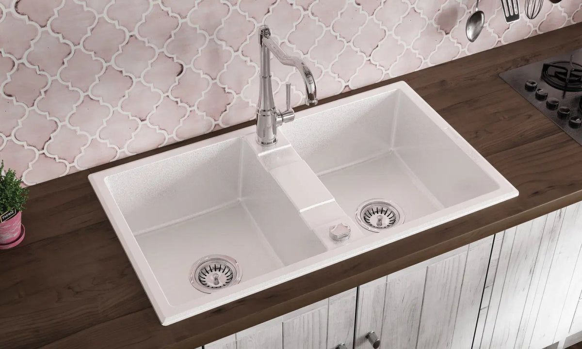 DEANTE Eridan Granitspülbecken - 2 Becken // Grau Metallic // ZQE - S203 erhältlich bei Twoda Shop